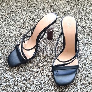 Zara Strappy Black Sandals with Contrast Round Heels Size EU 40 (US 9)